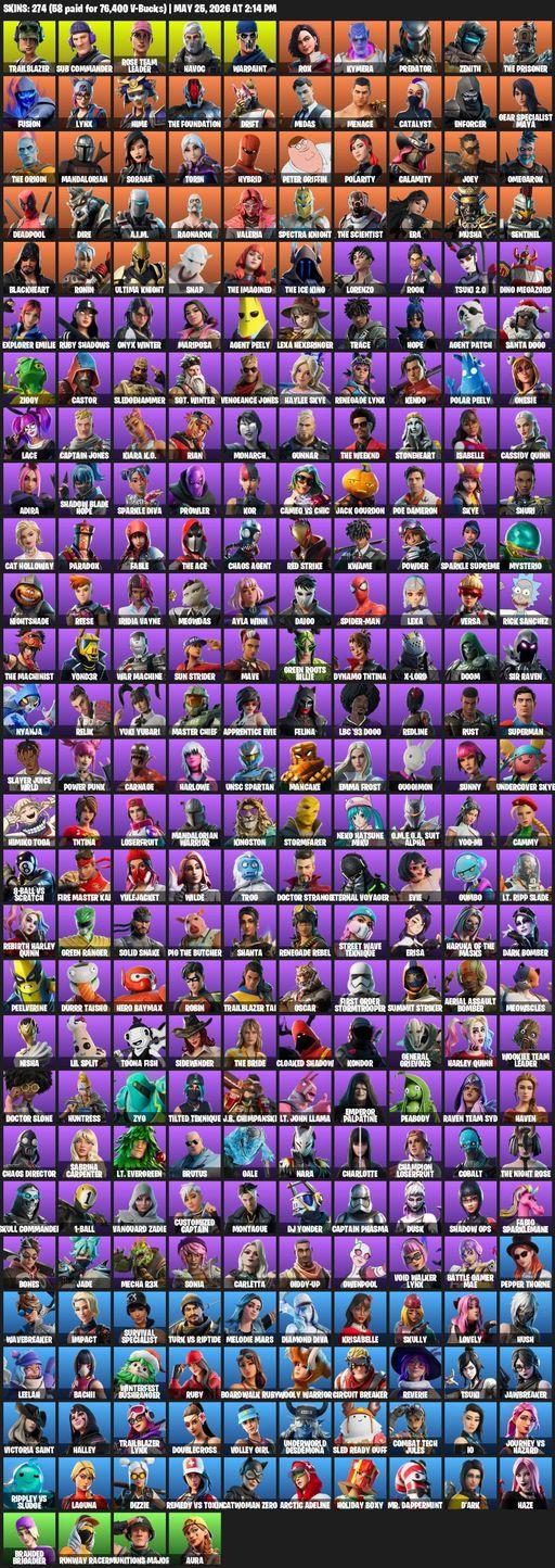 [PC/PSN/XBOX] | 274 skins | OG STW | Trailblazer | Sub Commander | Rose Team Leader | Havoc | Warpaint | Rox | Kymera | Predator | Zenith | Full Access