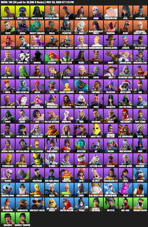 [PC] | 142 skins | Travis Scott | Astro Jack | Darth Vader | Spectra Knight | Fade | Kado Thorne | Torin | Peter Griffin | Fate | Omegarok | Twyn | Full Access