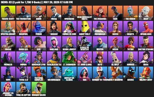 [PC/XBOX] | 53 skins | 1200 V-bucks | Travis Scott | The Foundation | Ronin | Midas | Omegarok | Gear Specialist Maya | The Imagined | Fade | Full Access