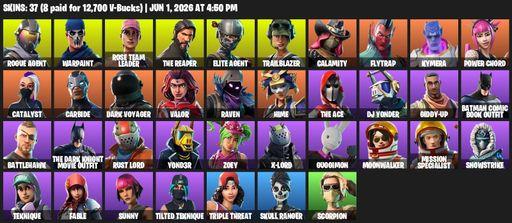 [PC/XBOX] | 37 skins | Take The L | OG STW | The Reaper | Elite Agent | Rogue Agent | Warpaint | Rose Team Leader | Trailblazer | Calamity | Flytrap | Full Access