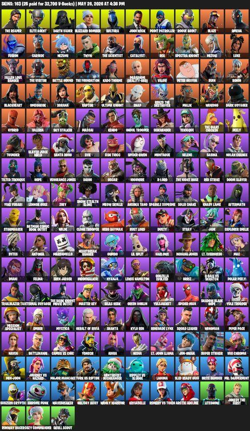 [PC/XBOX] | 163 skins | Take The L | The Reaper | Elite Agent | Omega | Darth Vader | Blizzard Bomber | Sultura | John Wick | Point Patroller | Full Access