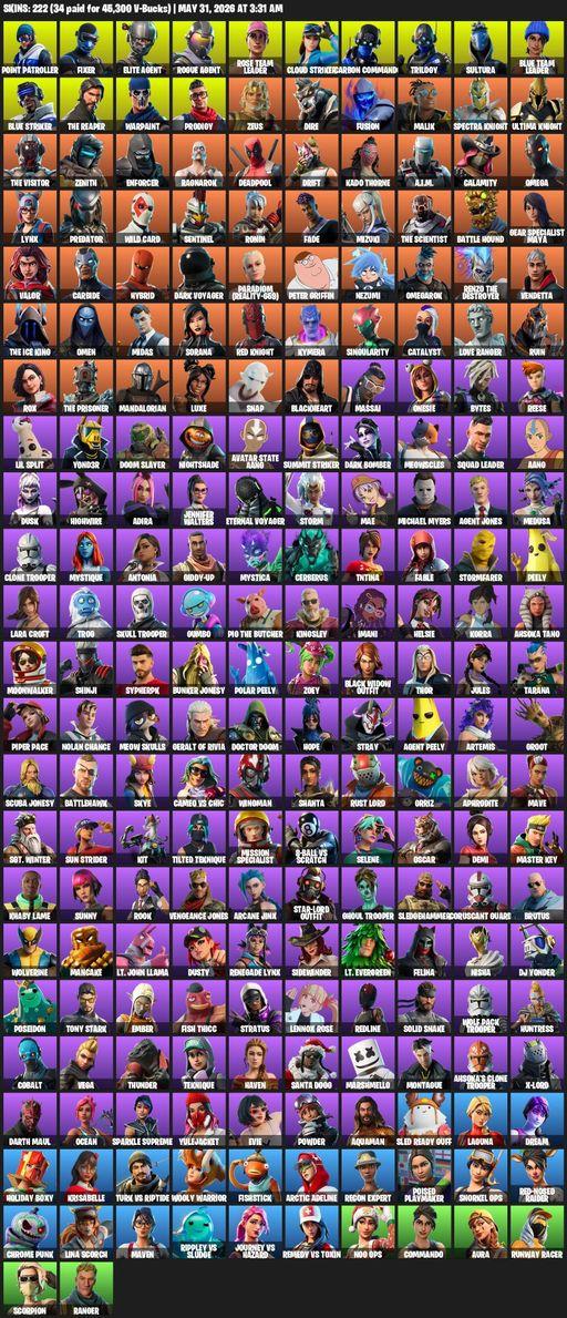 [PC/XBOX] | 222 skins | Take The L | OG STW | The Reaper | Elite Agent | Omega | Lara Croft | Point Patroller | Fixer | Rogue Agent | Rose Team Leader | Full Access